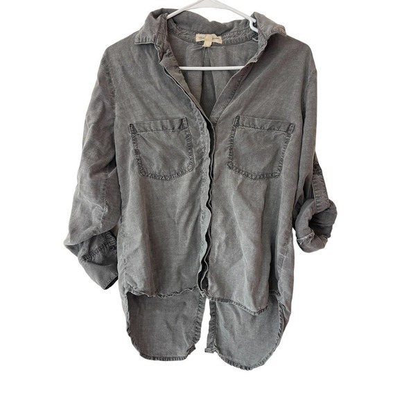 cloth & stone Tops - Cloth & Stone Shirt Top Split Back Button Down Gray Size Small Roll Tab Sleeve